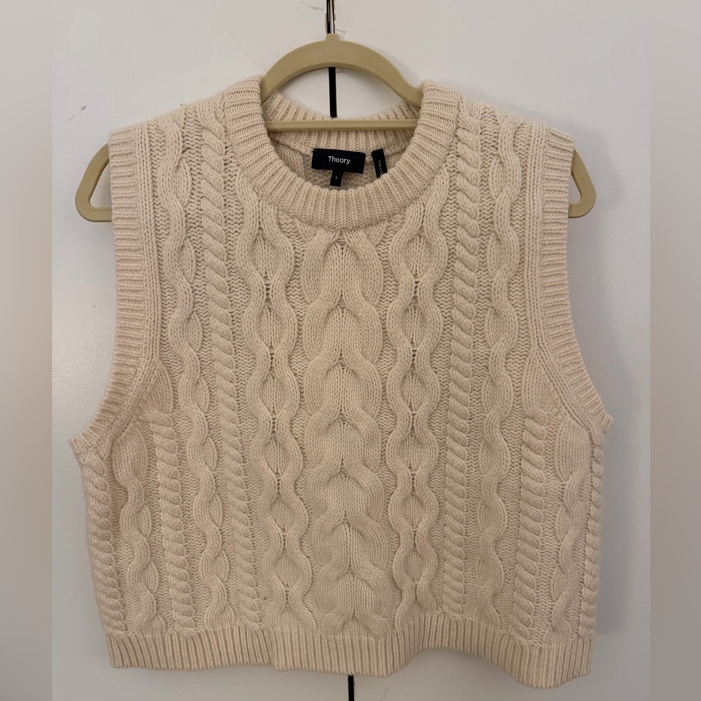 Theory Ivory Wool Knit Sweater Vest